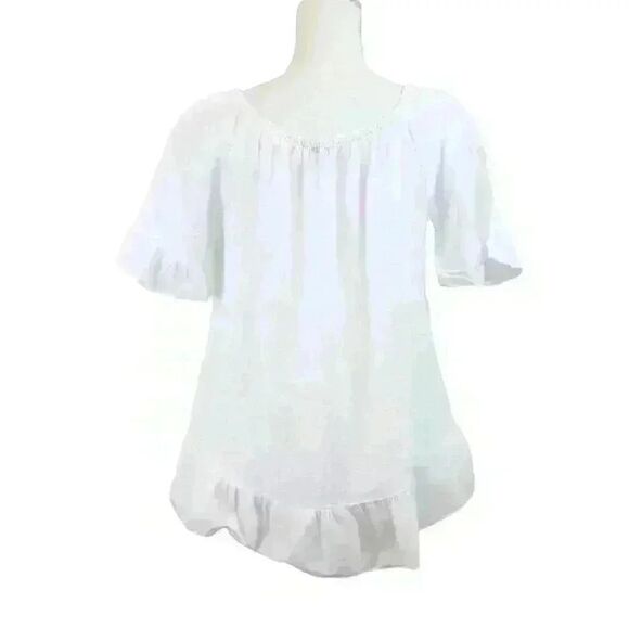 Terzo Millennio White Linen Gathered Crew-Neck Blouse – Size Medium - Picture 5 of 6